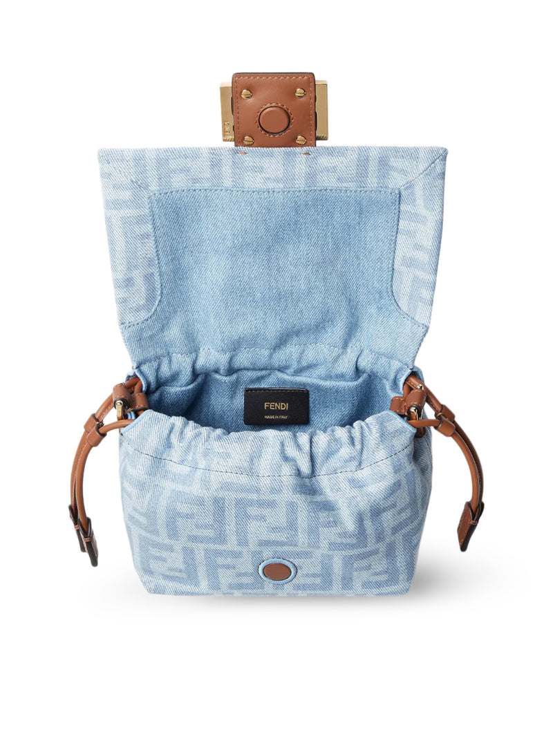 SMALL BAGUETTE MOM BAG IN DENIM FF LIGHT BLUE