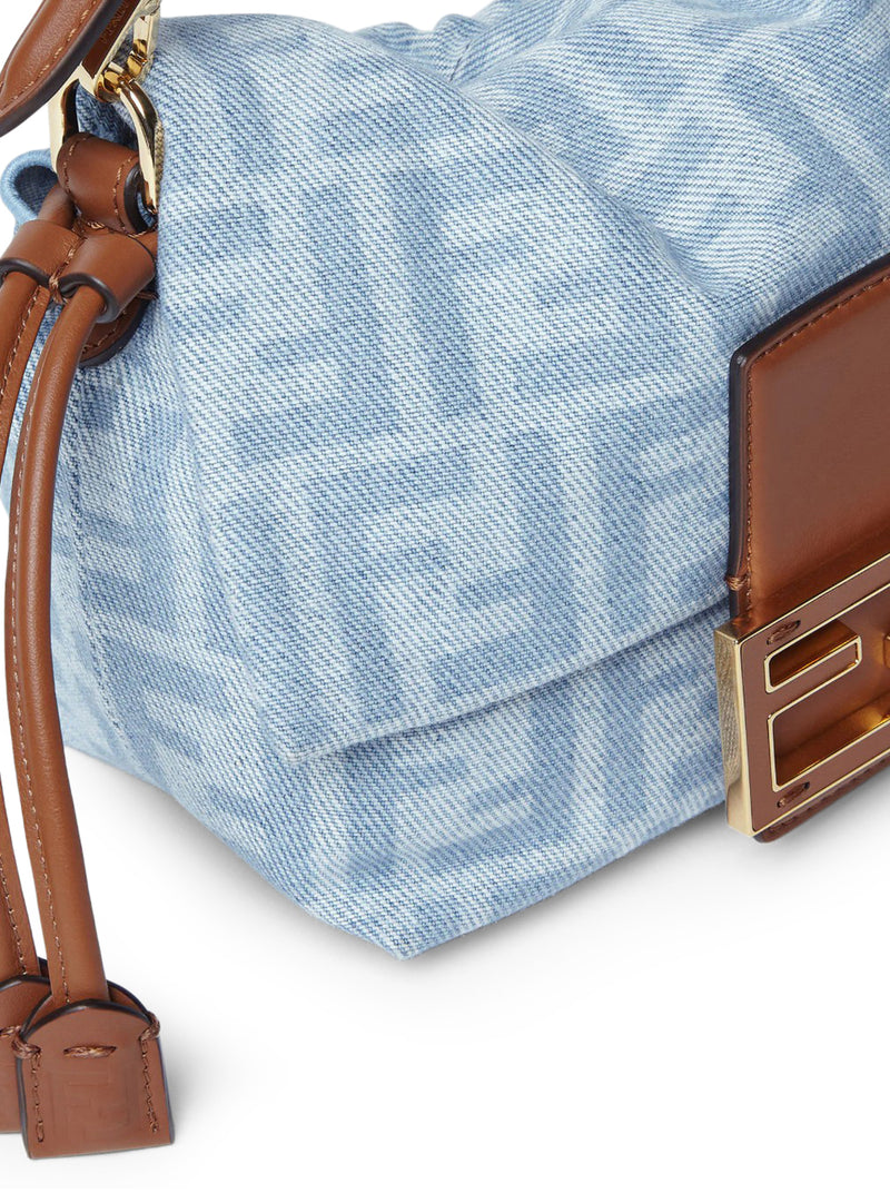 SMALL BAGUETTE MOM BAG IN DENIM FF LIGHT BLUE