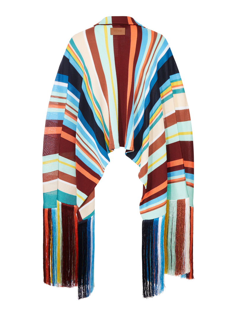 MULTICOLOR STRIPED VISCOSE KNIT PONCHO SHIRT