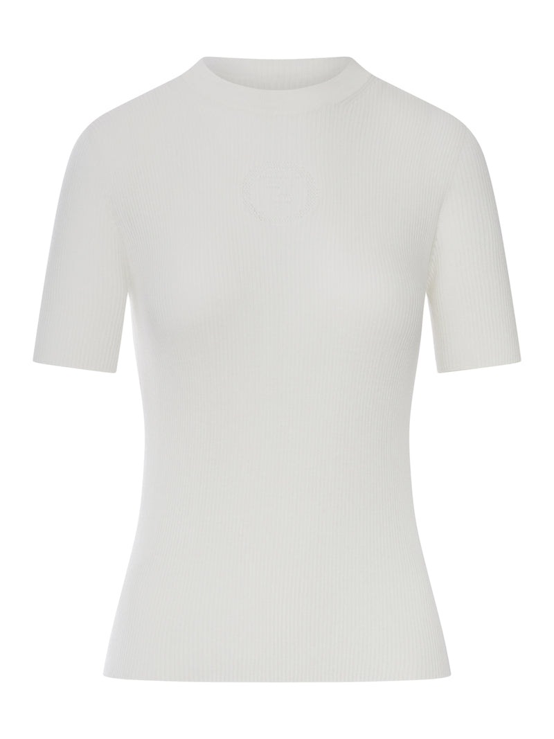 WHITE COTTON SWEATER WITH FRONT LOGO