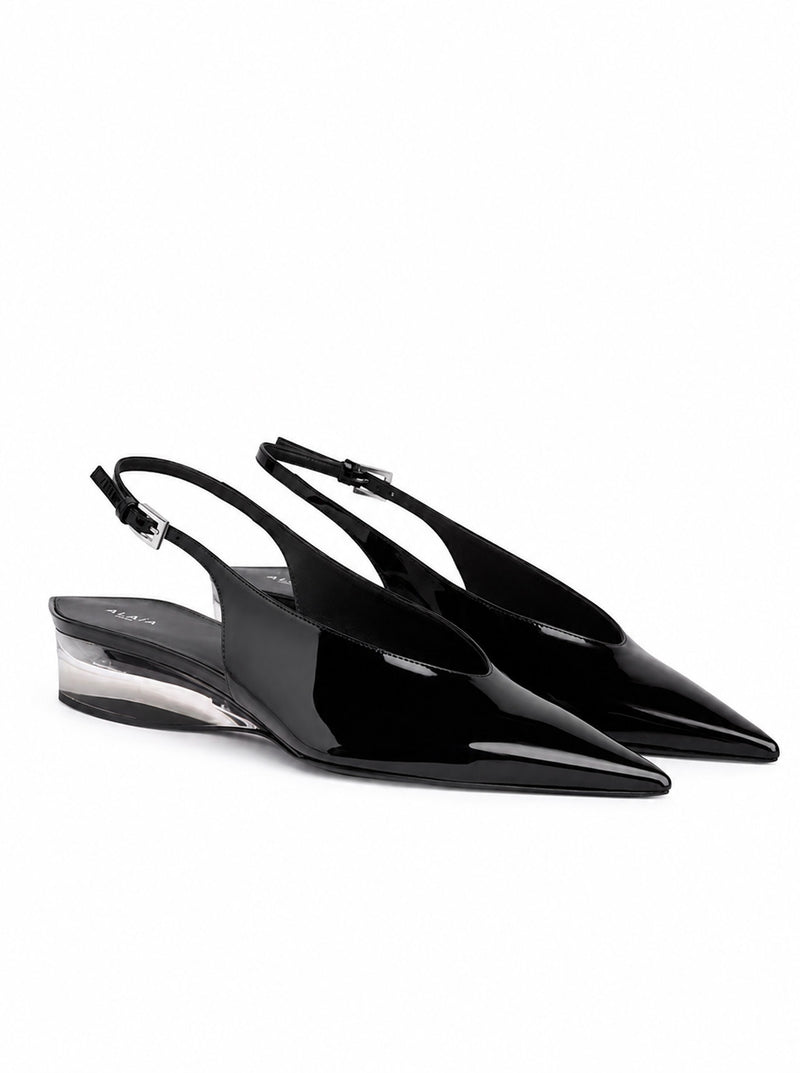 INVISIBLE WEDGE SLINGBACKS IN PATENT CALFSKIN