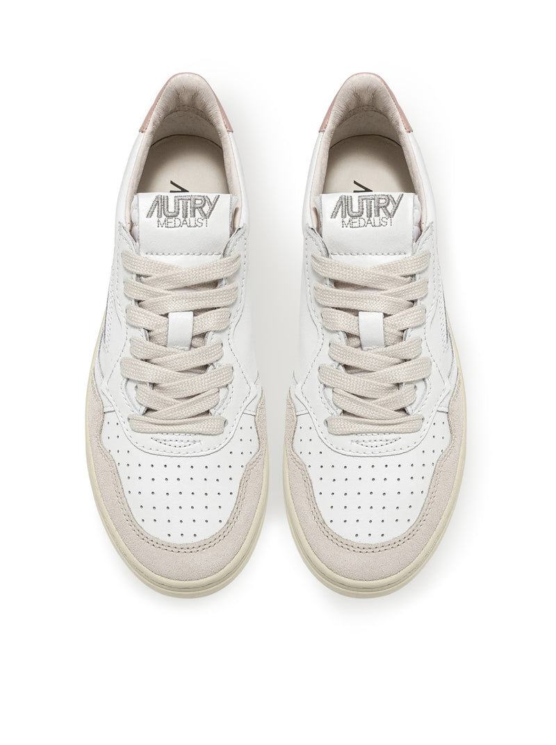 MEDALIST LOW SNEAKERS IN WHITE AND POWDER LEATHER AND BEIGE SUEDE
