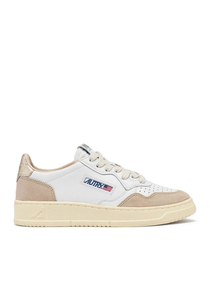 MEDALIST LOW SNEAKERS IN WHITE AND GOLD LEATHER AND SUEDE