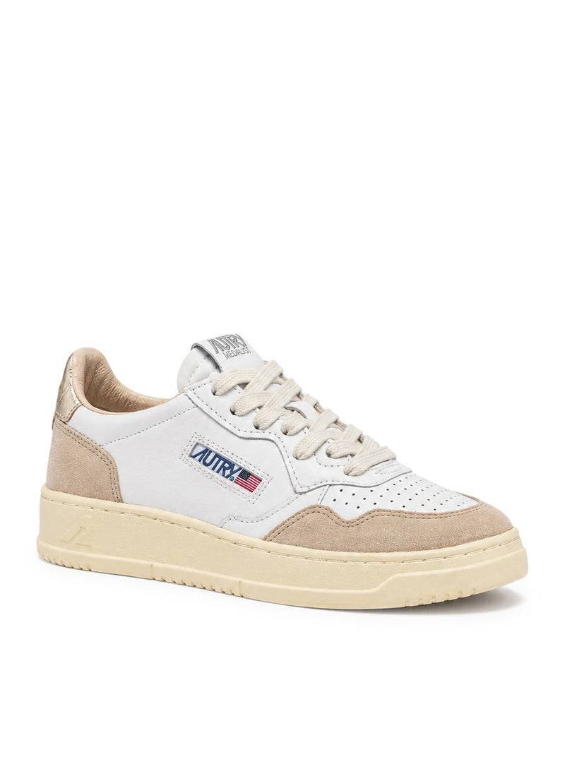 MEDALIST LOW SNEAKERS IN WHITE AND GOLD LEATHER AND SUEDE