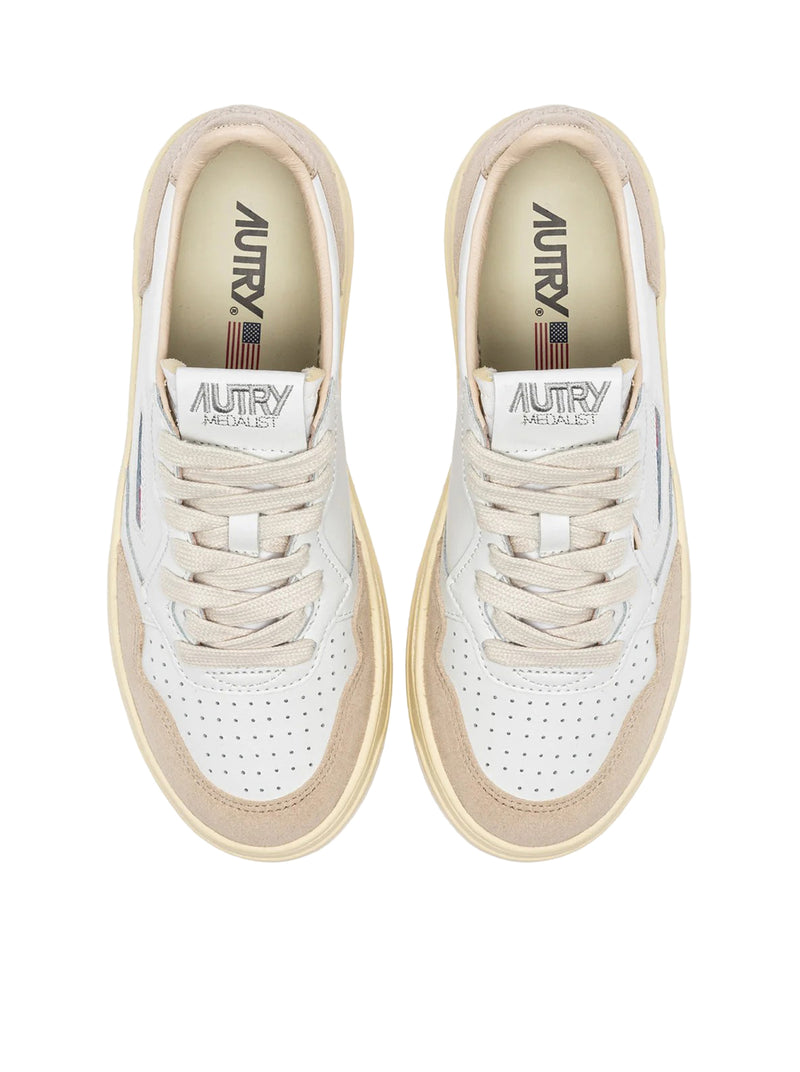 MEDALIST LOW SNEAKERS IN WHITE AND GOLD LEATHER AND SUEDE