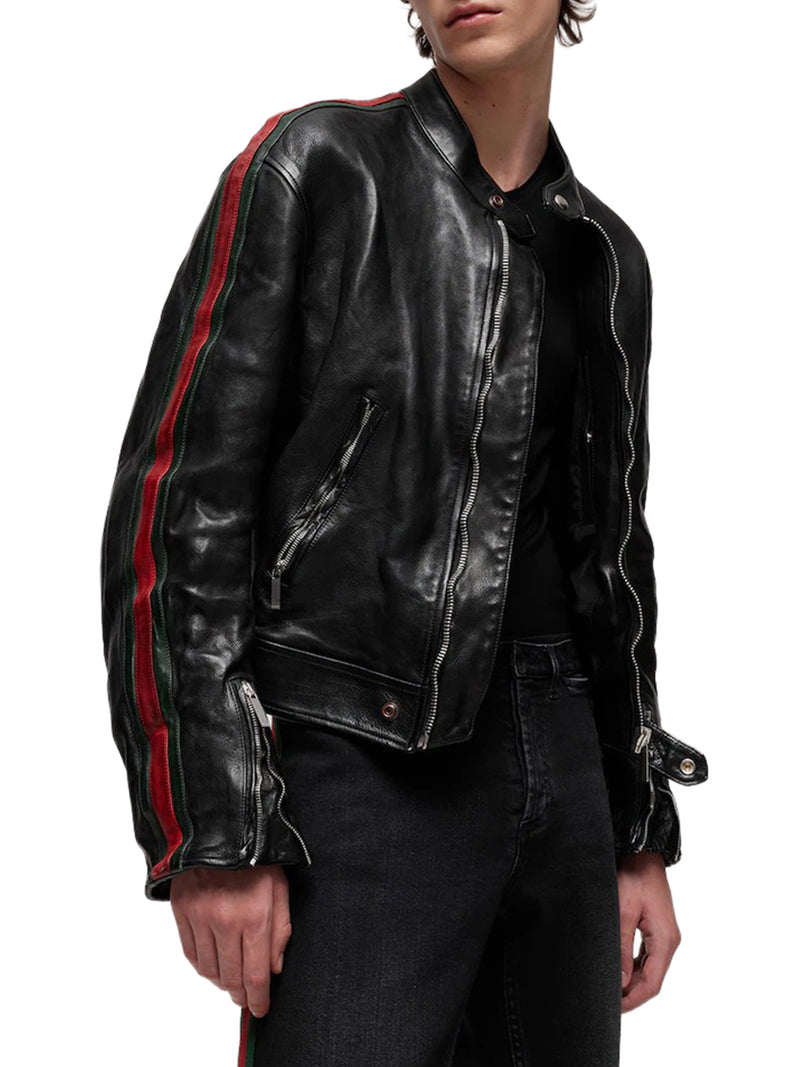 BUFFALO LEATHER BOMBER JACKET WITH WEBBING