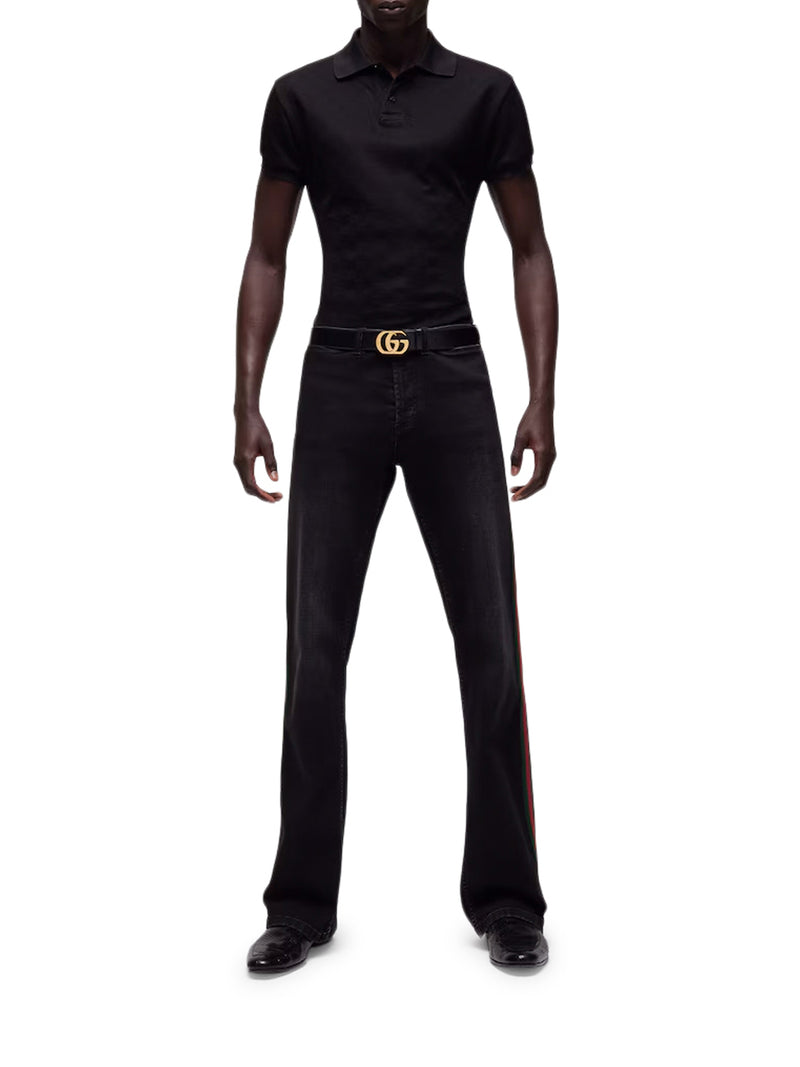 COTTON DENIM TROUSERS WITH WEB RIBBON
