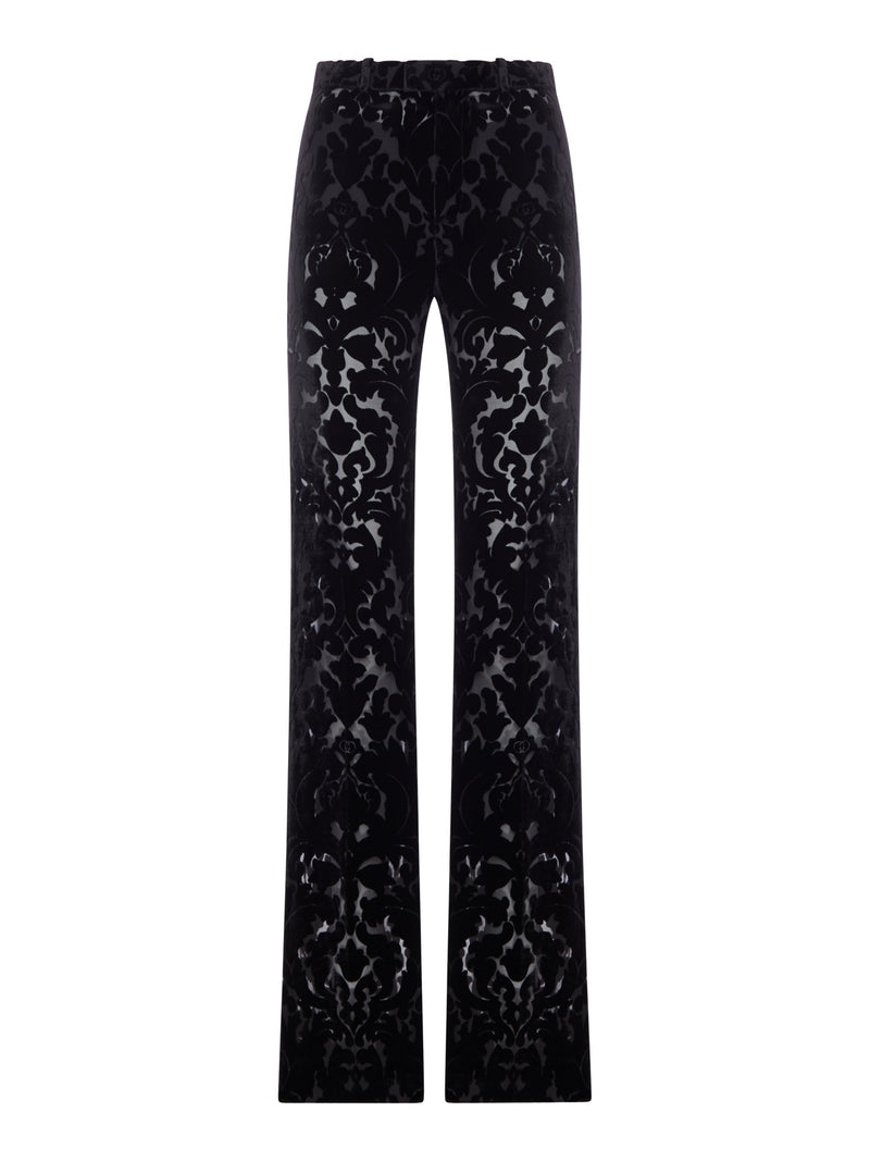 FLORAL-PRINT DEVORÉ VELOUR TROUSERS
