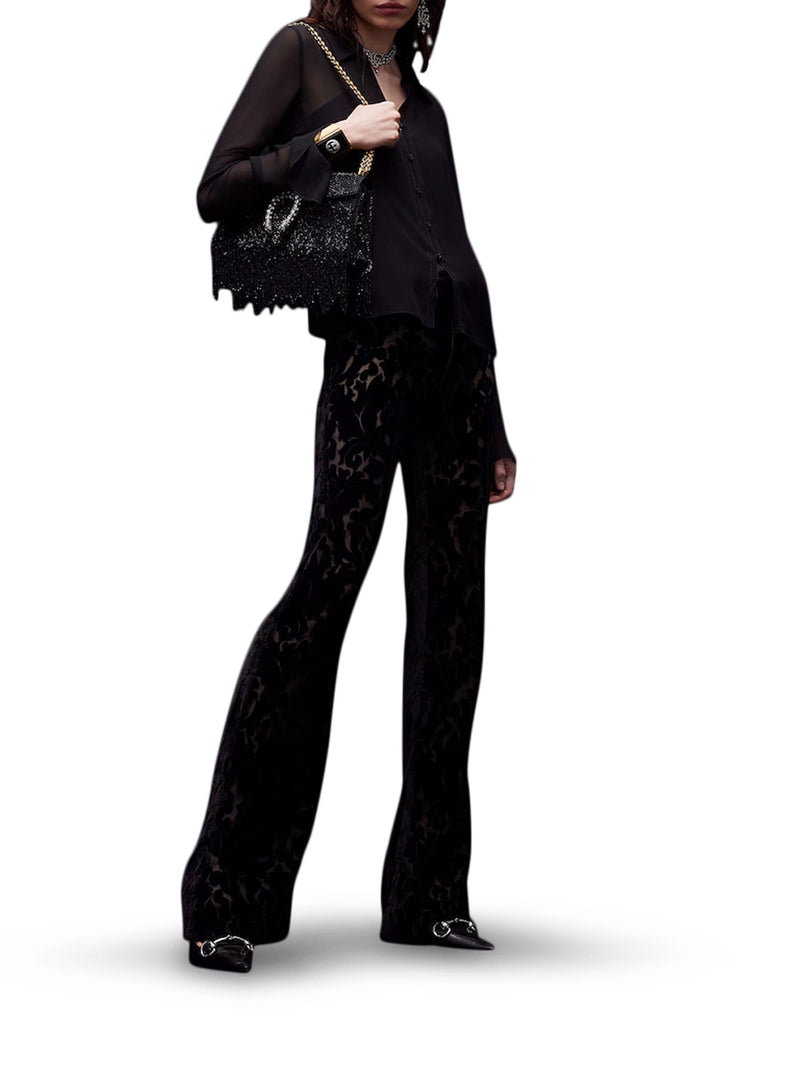 FLORAL-PRINT DEVORÉ VELOUR TROUSERS