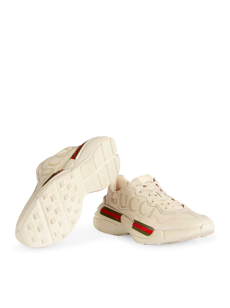 WOMEN`S RHYTON LEATHER SNEAKERS WITH GUCCI LOGO