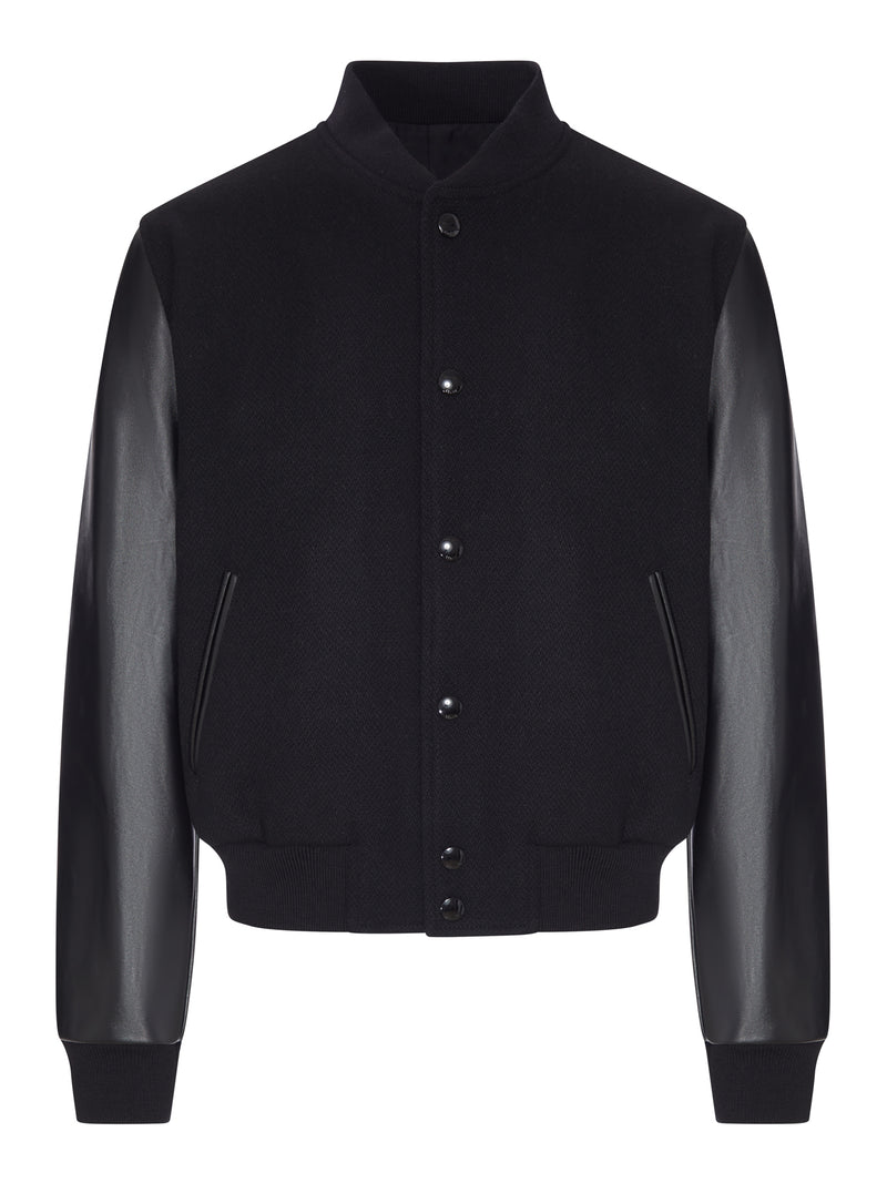 VARSITY CLOTH BOMBER JACKET WITH LEATHER SLEEVES