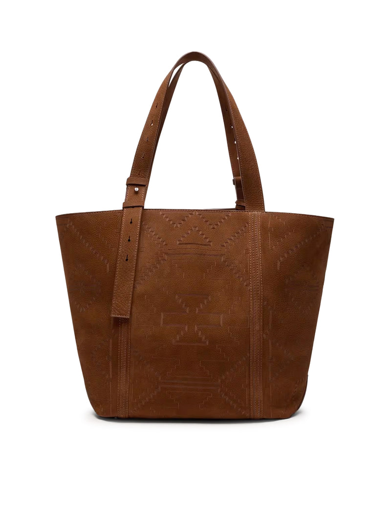 BROWN TEXTURED NUBUCK EAST-WEST BAG