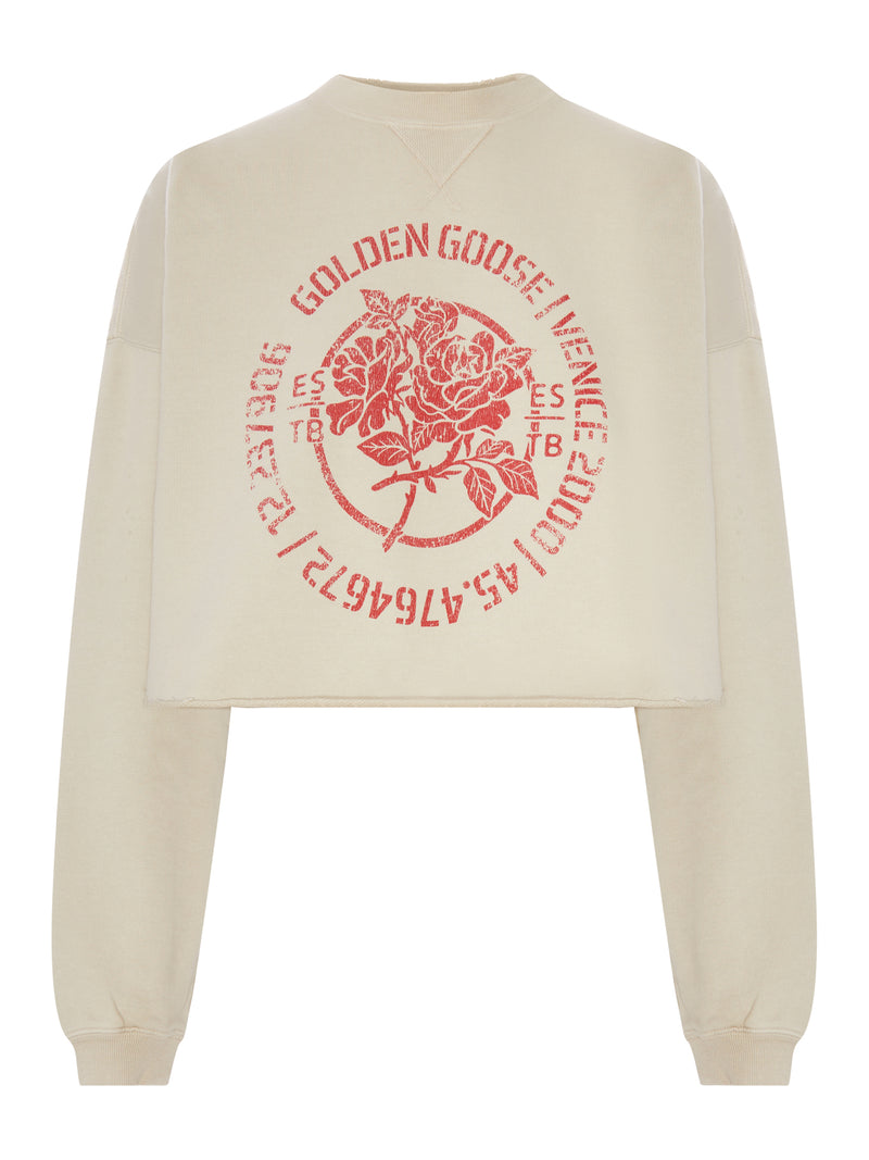 COTTON CROPPED SWEATSHIRT WITH FRONT PRINT