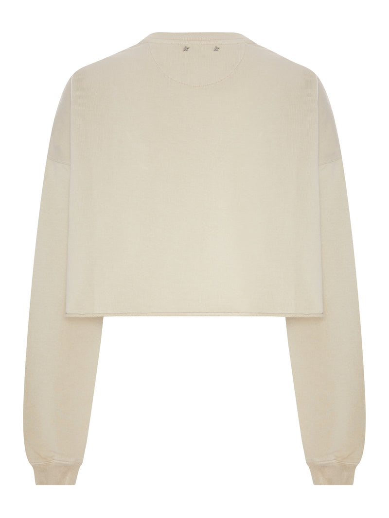 COTTON CROPPED SWEATSHIRT WITH FRONT PRINT