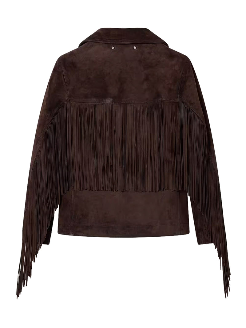 BROWN WAXED LEATHER JACKET WITH FRINGE