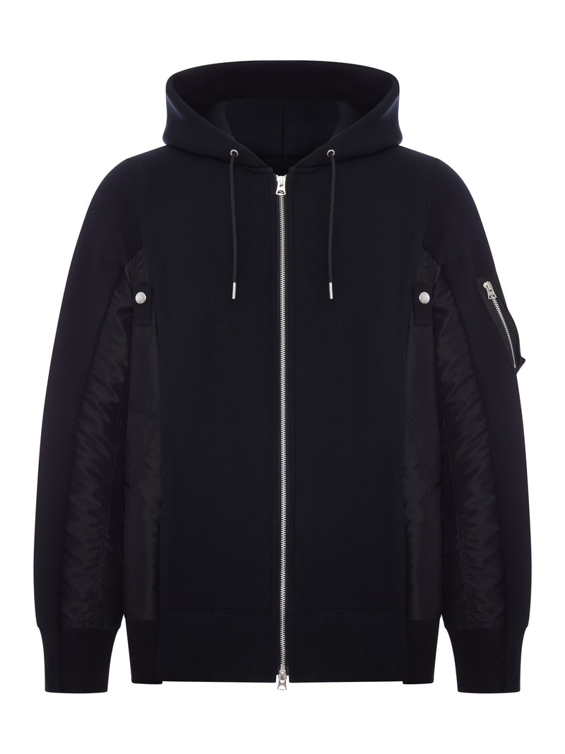 COTTON AND NYLON ZIP-UP HOODIE