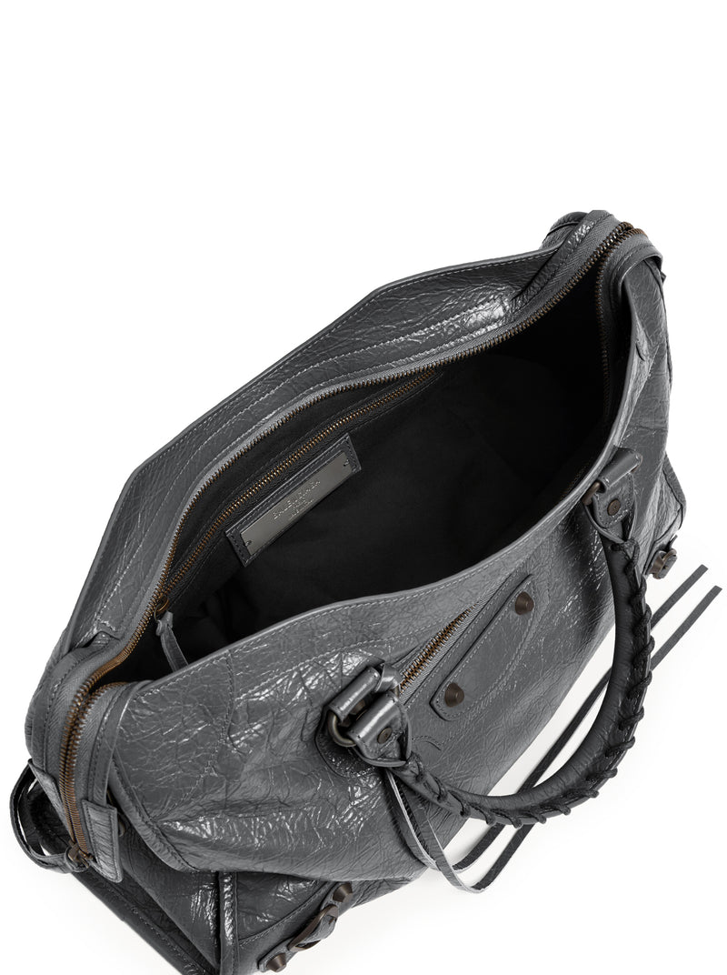 LE CITY MEDIUM BAG IN ARENA LAMBSKIN IN VOLCANIC STONE WITH BRASS FINISHES
