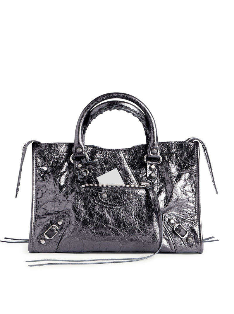 LE CITY SMALL BAG IN ARENA METALLIC LAMBSKIN WITH POLISHED SILVER FINISHES