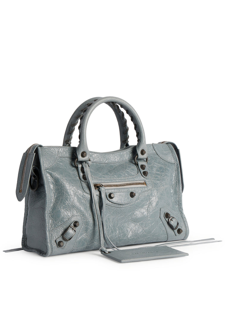 LE CITY SMALL BAG IN ARENA GREY-BLUE LAMBSKIN WITH BRASS FINISHING
