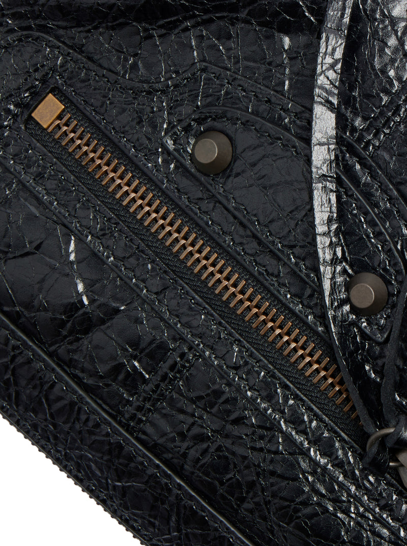 THE CITY MOTO MINI IN BLACK ARENA LAMBSKIN WITH BRASS FINISHINGS