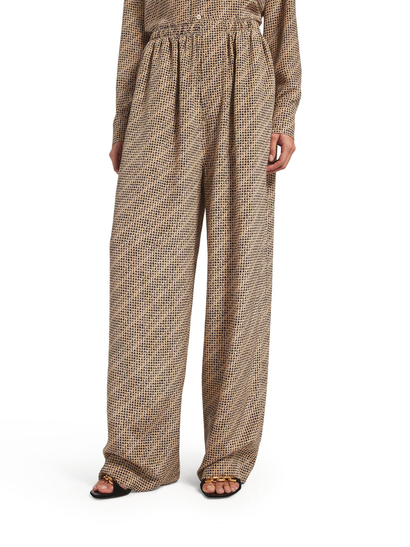 MONOGRAM PANTS IN BEIGE AND BLACK SILK CREPE