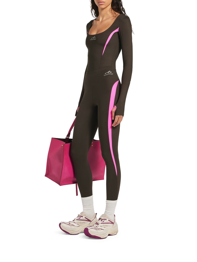 TECHWEAR LONG-SLEEVED TOP IN TECHNICAL FABRIC IN KHAKI BROWN AND FLUORESCENT PINK