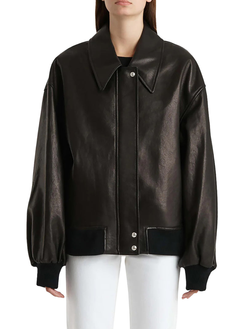 SHELMAN LEATHER BOMBER JACKET WITH WIDE NECK