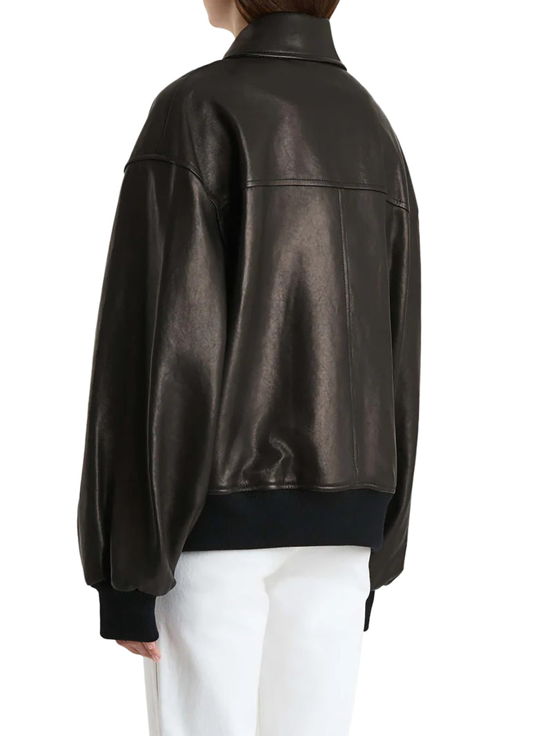 SHELMAN LEATHER BOMBER JACKET WITH WIDE NECK
