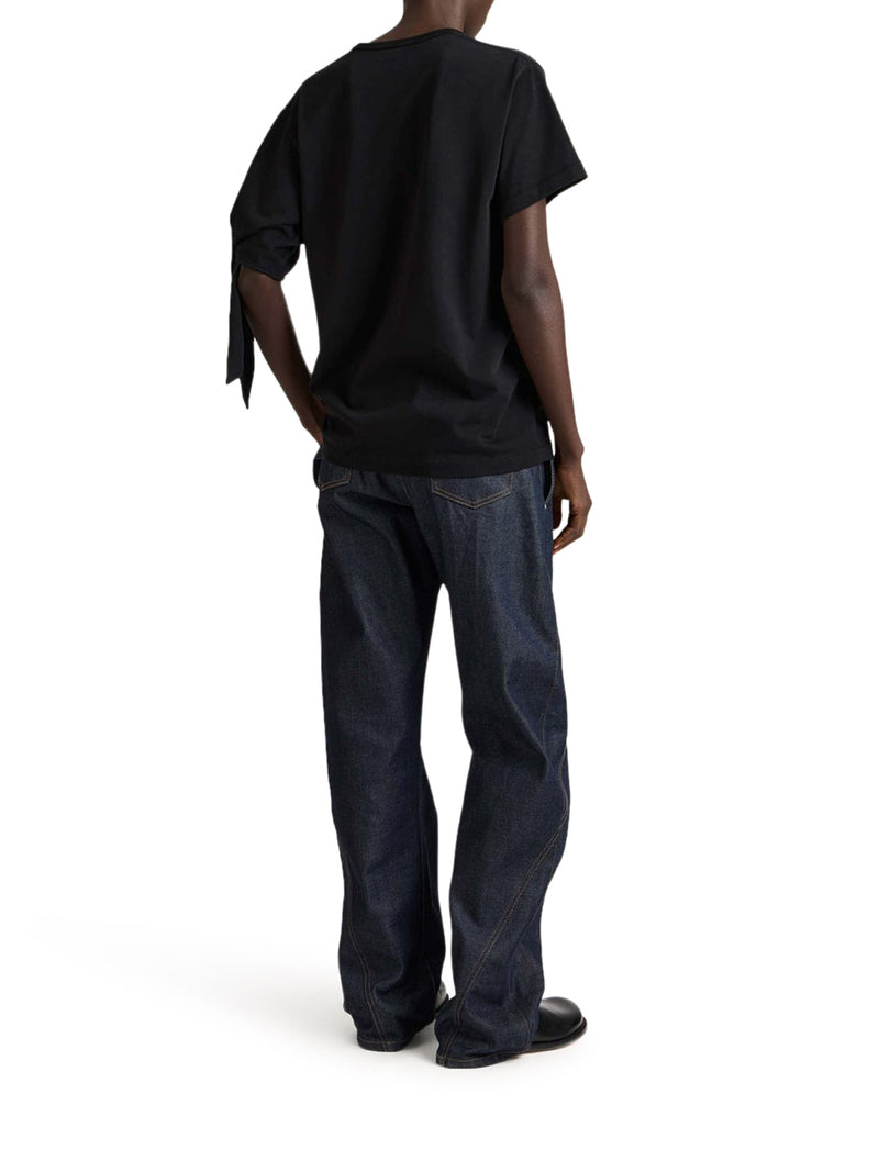 BLACK T-SHIRT WITH KNOTTED SLEEVES