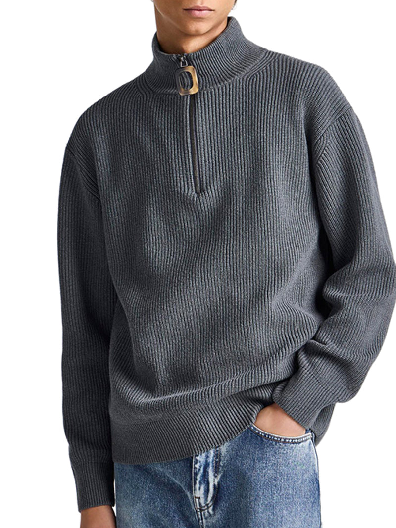 RIBBED SWEATER WITH HIGH NECK AND ZIP