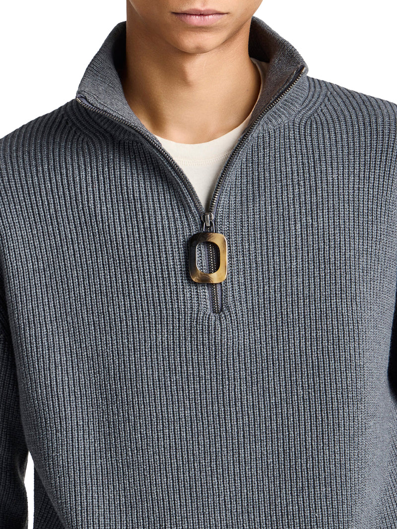 RIBBED SWEATER WITH HIGH NECK AND ZIP