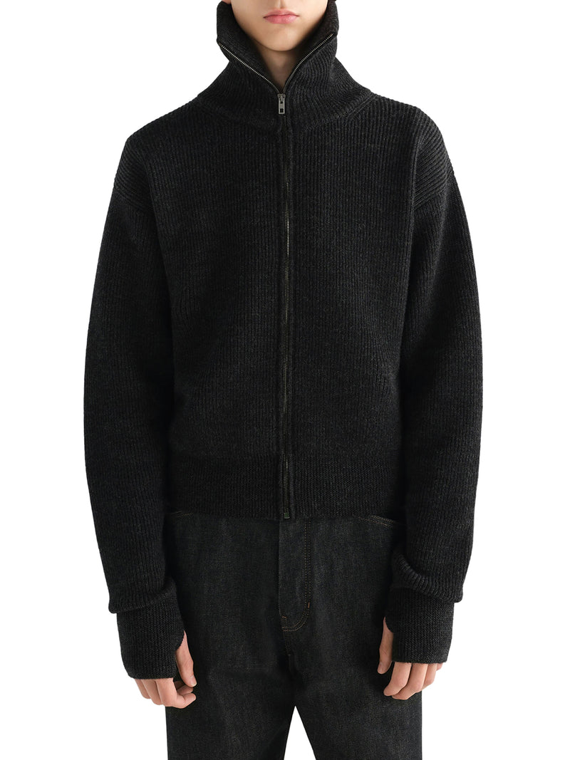 ZIP-UP WOOL CARDIGAN WITH A MÉLANGE EFFECT