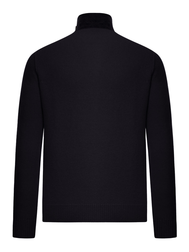 REGULAR FIT SWEATER WITH ZIP AND BUTTON FASTENING