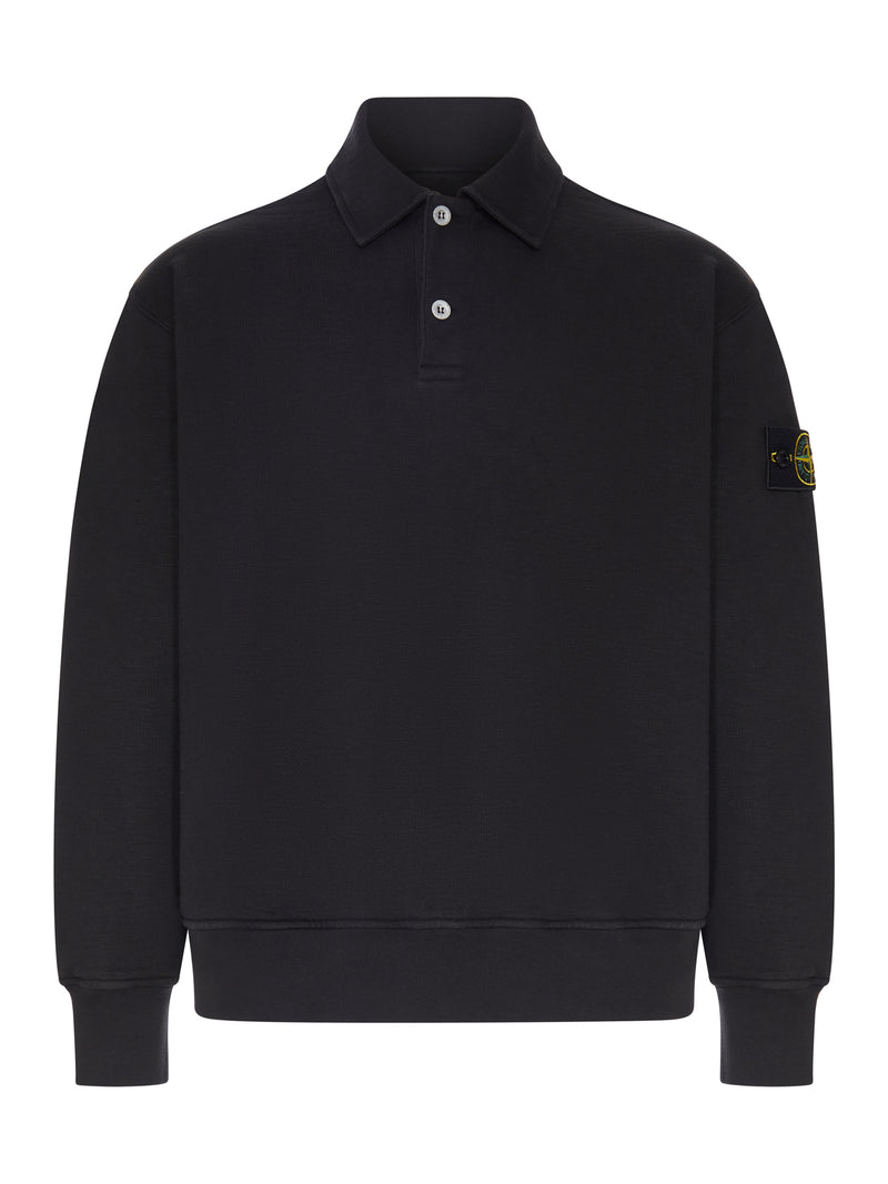 COTTON POLO-STYLE SWEATSHIRT WITH STONE ISLAND BADGE