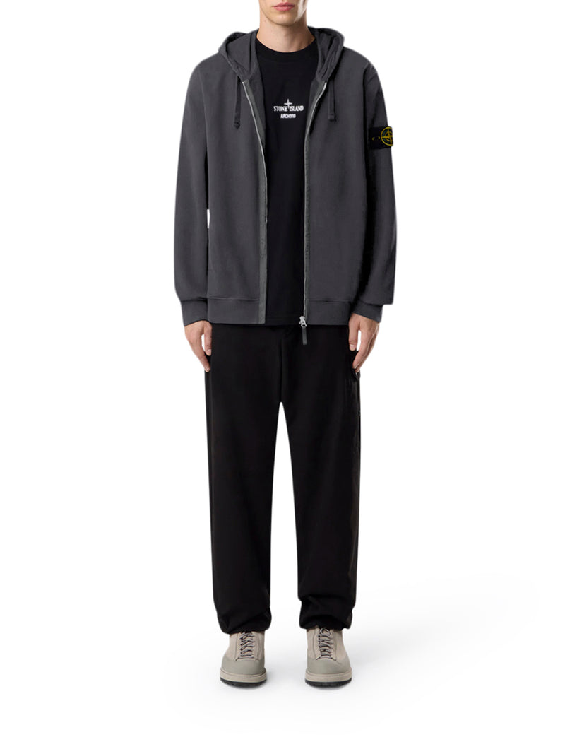 COTTON SWEATSHIRT WITH ZIP, HOOD AND COMPASS LOGO