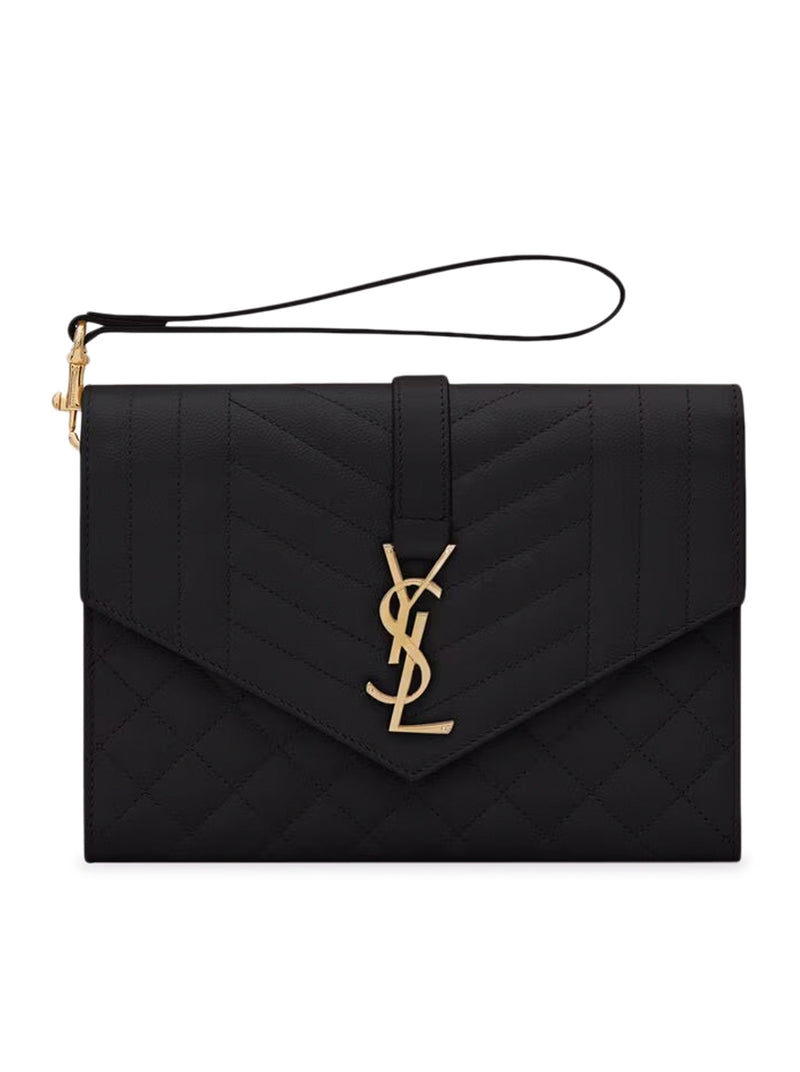 ENVELOPE POUCH IN GRAIN DE POUDRE MIX MATELASSÉ EMBOSSED LEATHER