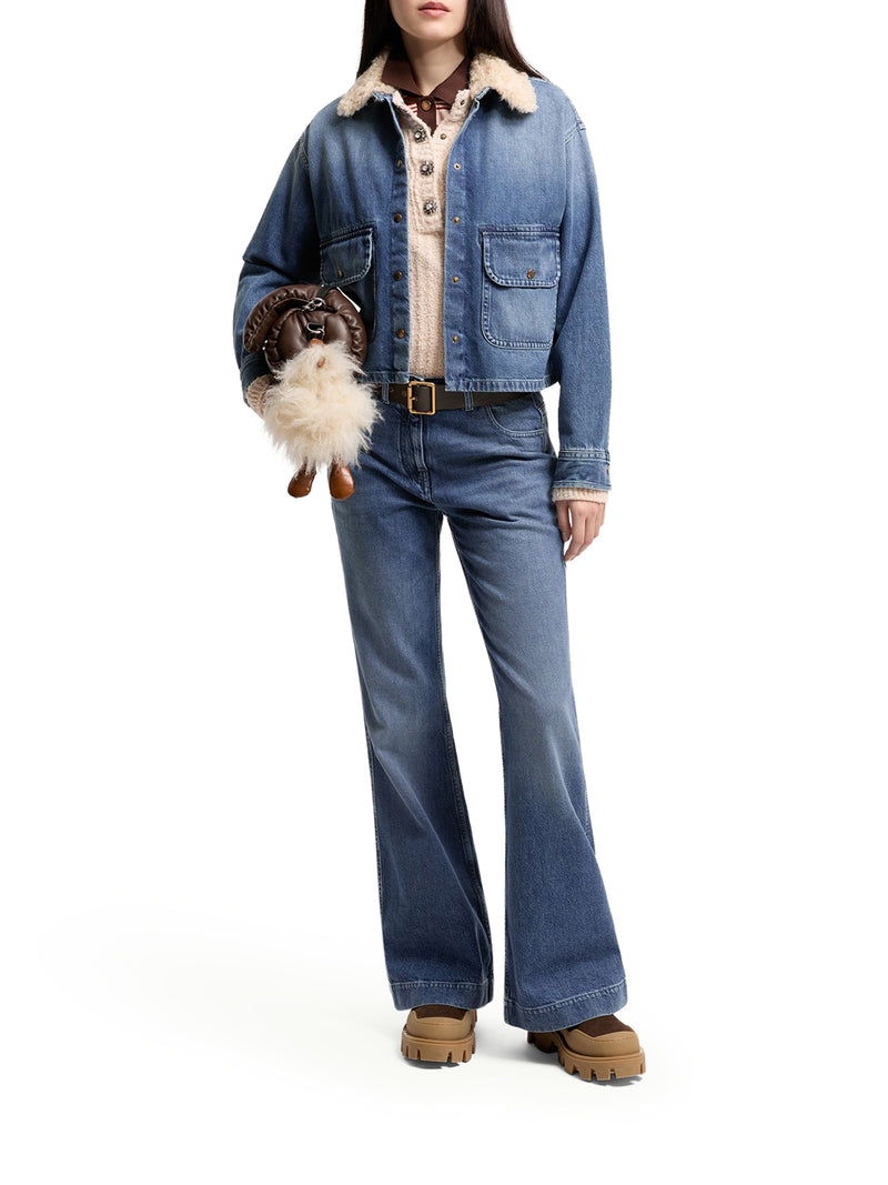DENIM SHIRT WITH TEDDY TRIM