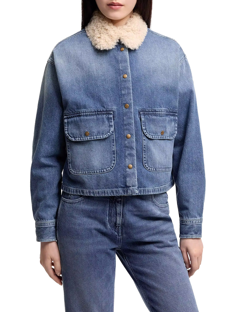 DENIM SHIRT WITH TEDDY TRIM