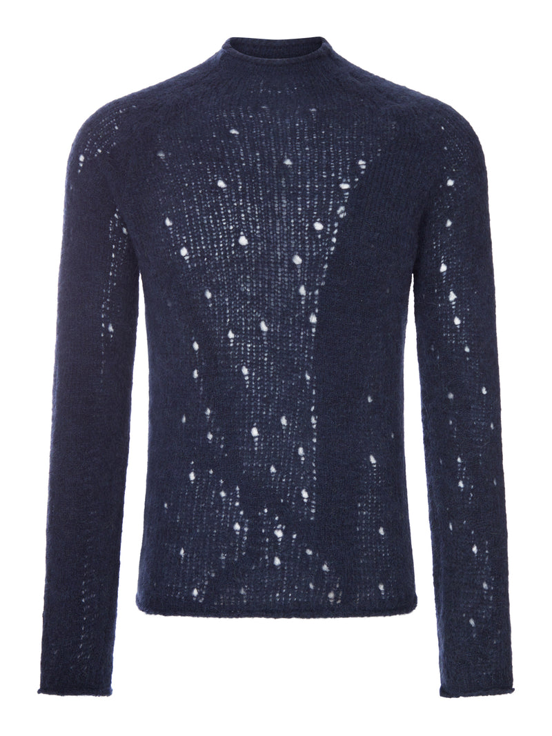 BLUE MÉLANGE ALPACA SWEATER WITH AN IRREGULAR TEXTURE
