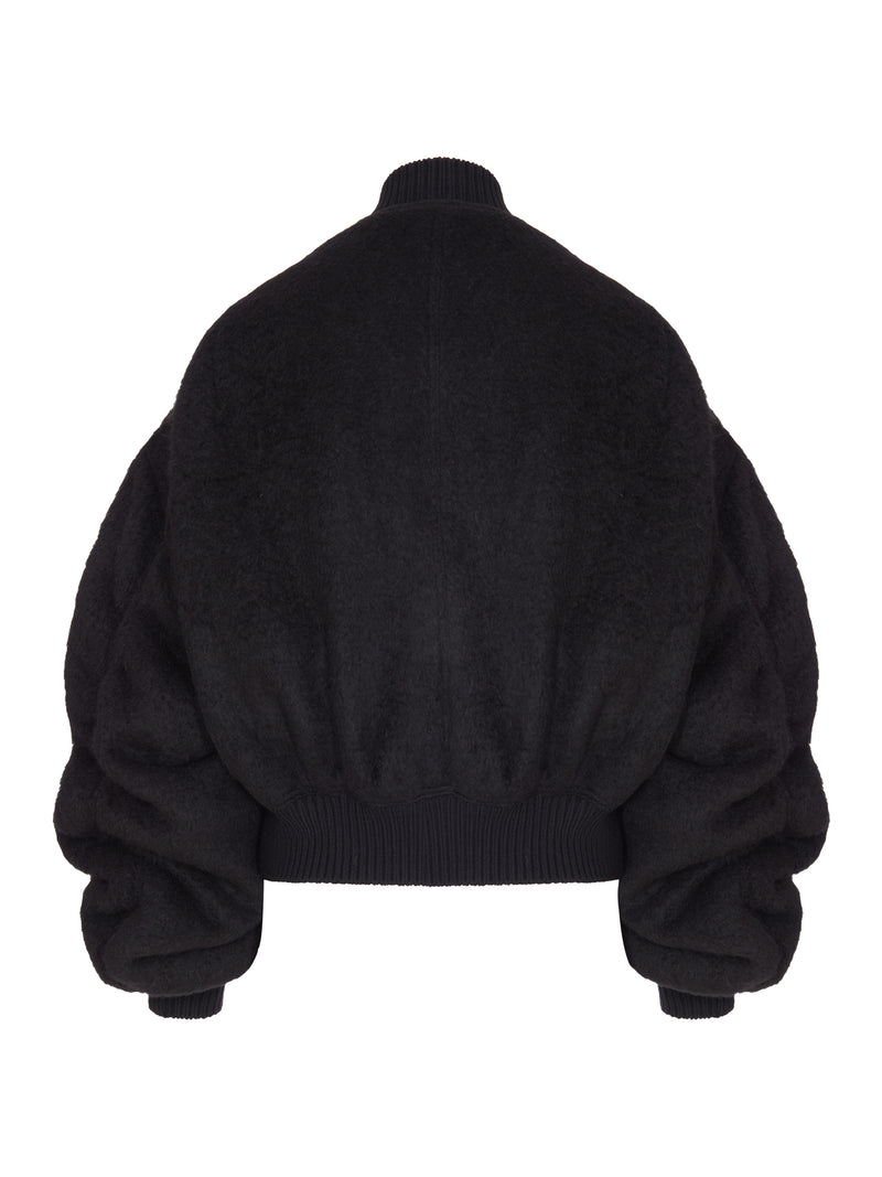 CROPPED ALPACA WOOL BOMBER JACKET WITH ZIP