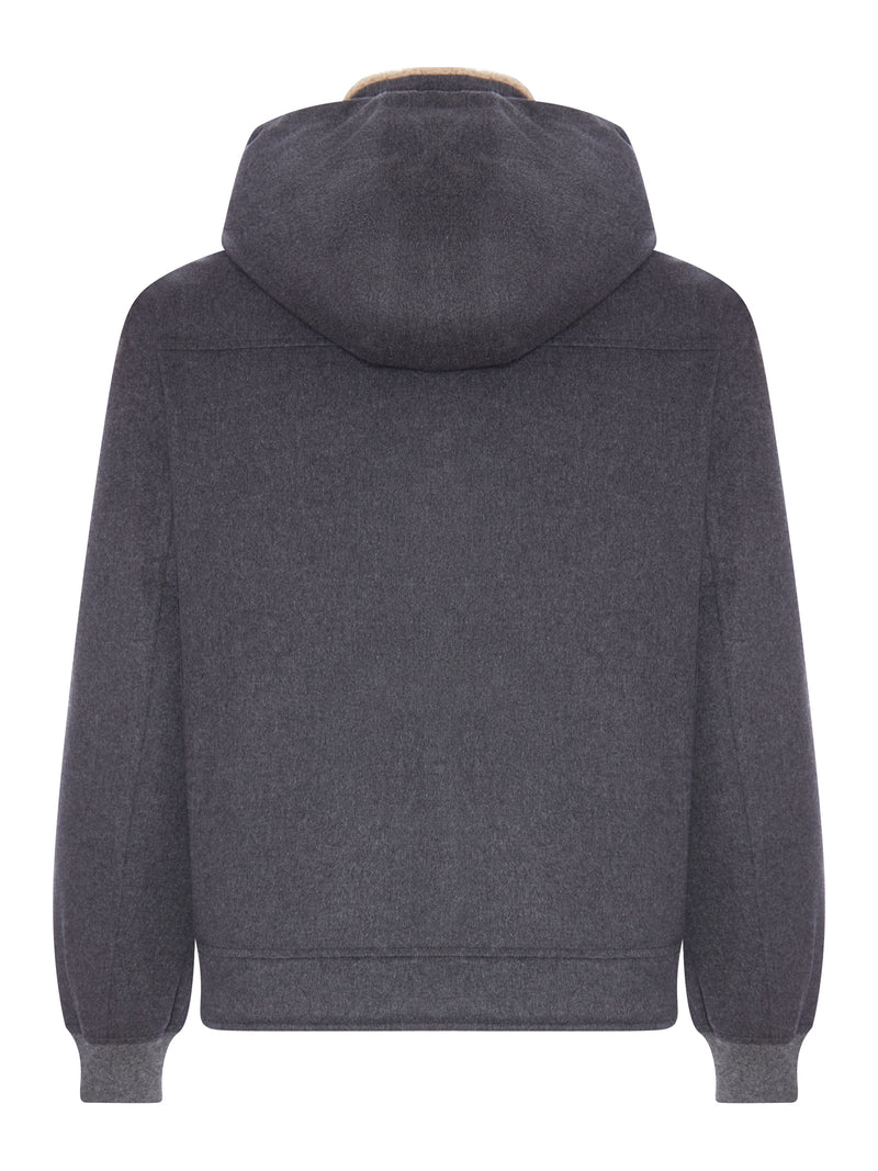 HOODED BOMBER JACKET IN WOOL AND SHEARLING