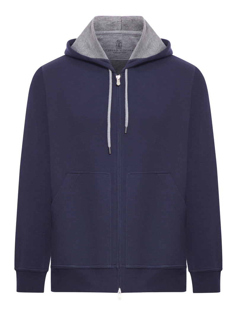 DOUBLE COTTON, CASHMERE AND SILK SWEATSHIRT TOPWEAR WITH ZIP AND HOOD