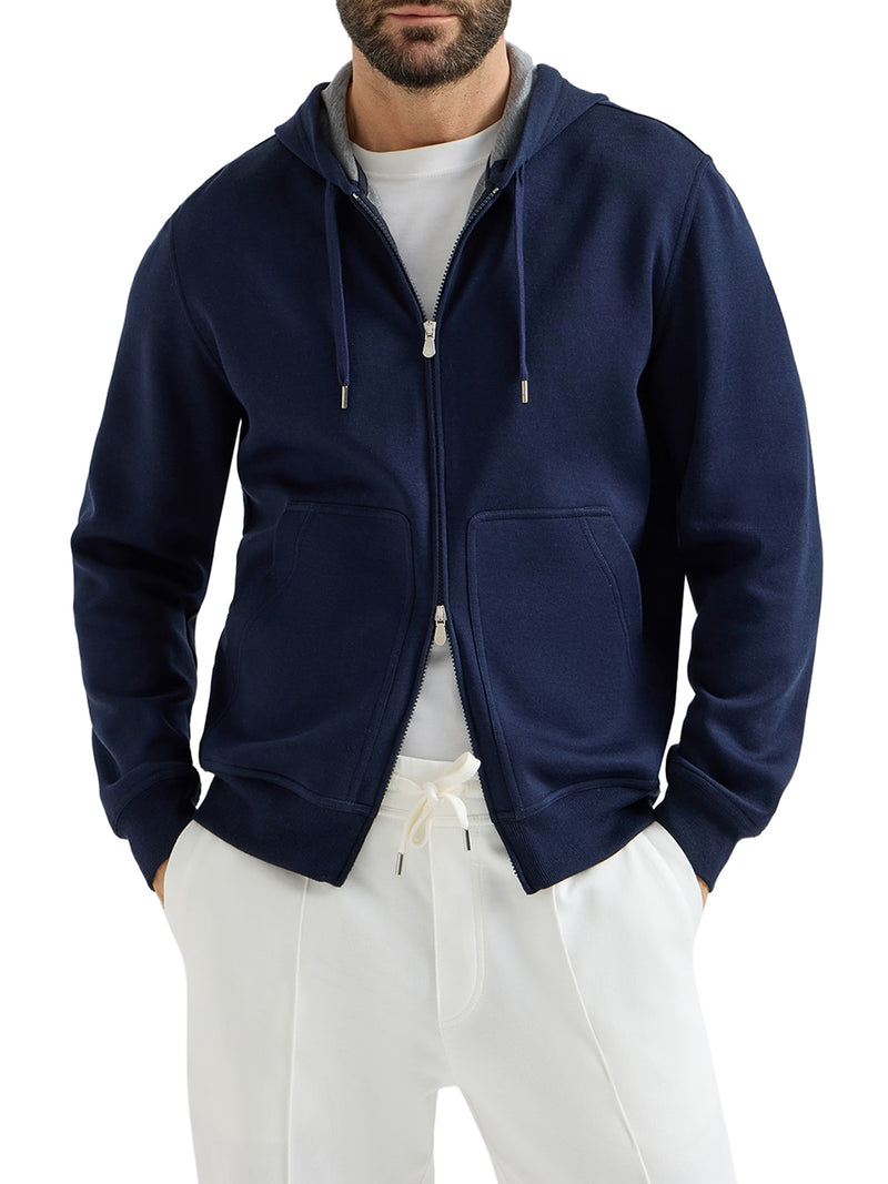 DOUBLE COTTON, CASHMERE AND SILK SWEATSHIRT TOPWEAR WITH ZIP AND HOOD