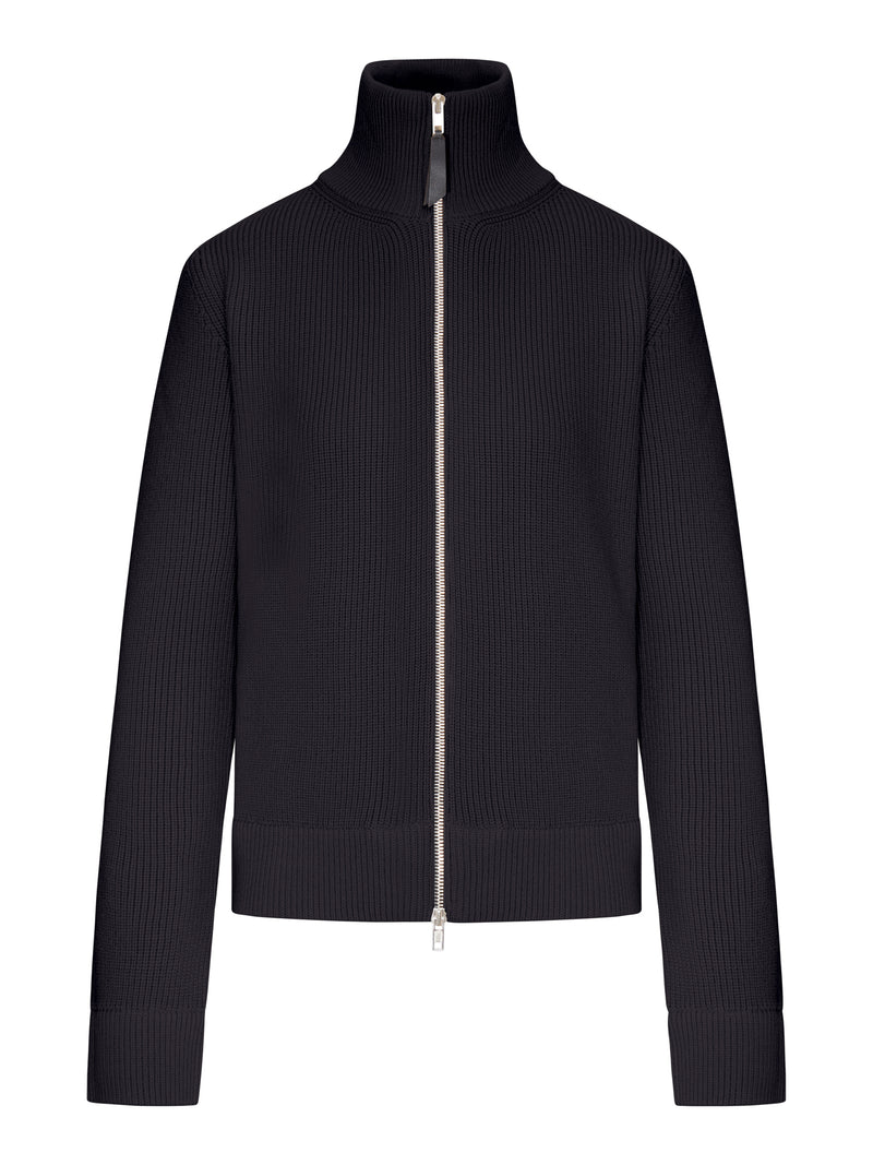 RIBBED COTTON ZIP-UP CARDIGAN