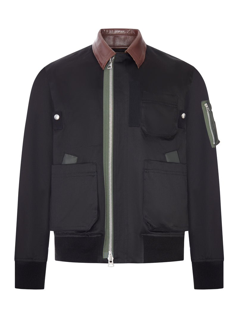 UTILITY BOMBER JACKET WITH LEATHER DETAILS