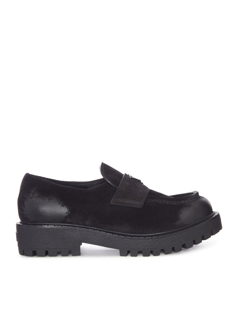 SUEDE LOAFERS WITH A DISTRESSED FINISH