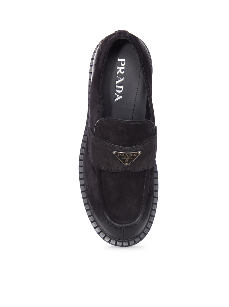 SUEDE LOAFERS WITH A DISTRESSED FINISH