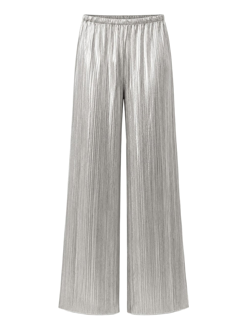 TROUSERS WITH AN ELASTICATED WAIST AND IRREGULAR PLEATING