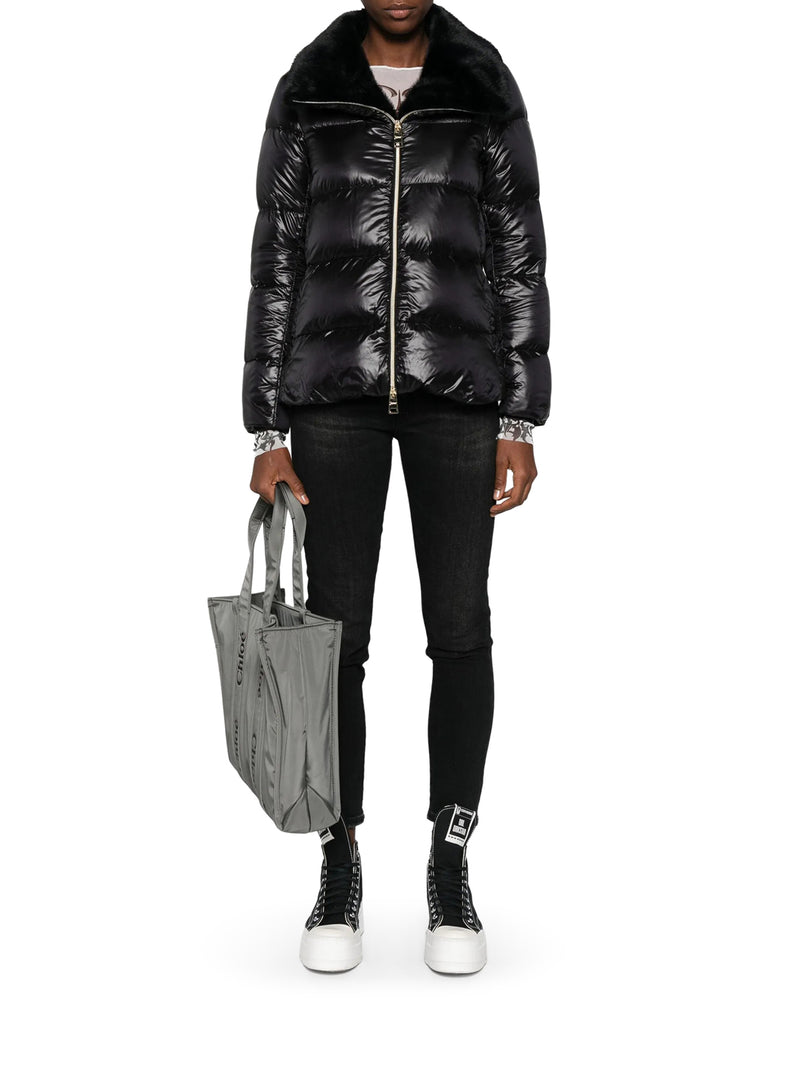 SHINY DOWN JACKET WITH FUR COLLAR