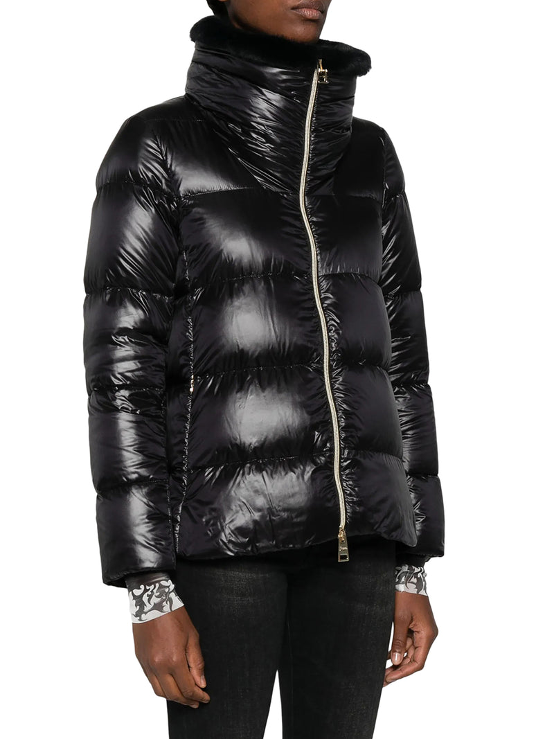 SHINY DOWN JACKET WITH FUR COLLAR